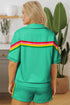 Collared Short Sleeve Patchwork Applique Two Piece Short Set