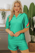 Collared Short Sleeve Patchwork Applique Two Piece Short Set