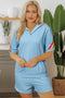 Collared Short Sleeve Patchwork Applique Two Piece Short Set