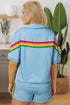 Collared Short Sleeve Patchwork Applique Two Piece Short Set