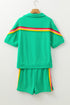 Collared Short Sleeve Patchwork Applique Two Piece Short Set