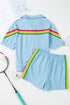 Collared Short Sleeve Patchwork Applique Two Piece Short Set