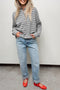 Collared Striped Pointelle Knit Button Front Cardigan