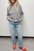 Collared Striped Pointelle Knit Button Front Cardigan