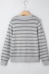 Collared Striped Pointelle Knit Button Front Cardigan