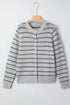 Collared Striped Pointelle Knit Button Front Cardigan