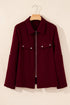 Collared Tab Sleeve Zip Up Flap Detail Casual Jacket