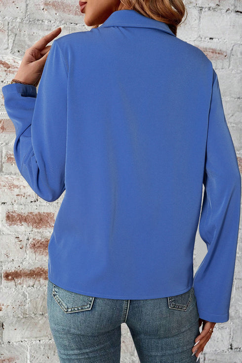 Collared Tab Sleeve Zip Up Flap Detail Casual Jacket