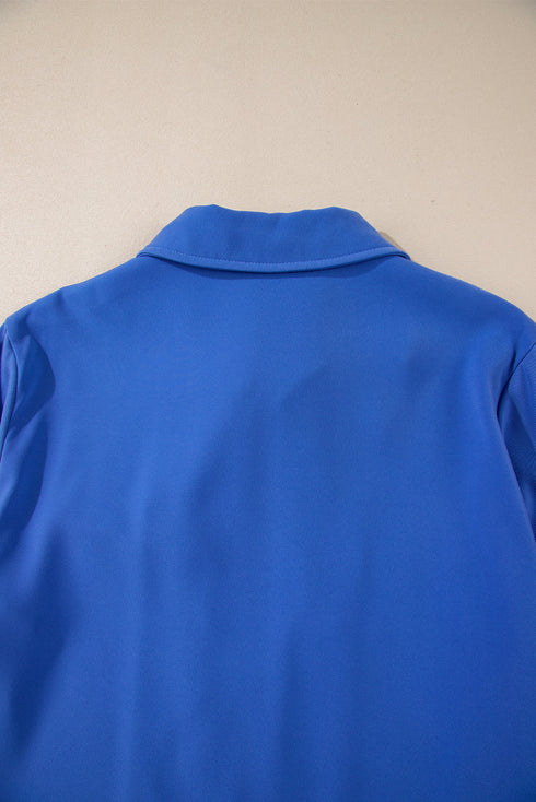 Collared Tab Sleeve Zip Up Flap Detail Casual Jacket