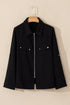 Collared Tab Sleeve Zip Up Flap Detail Casual Jacket