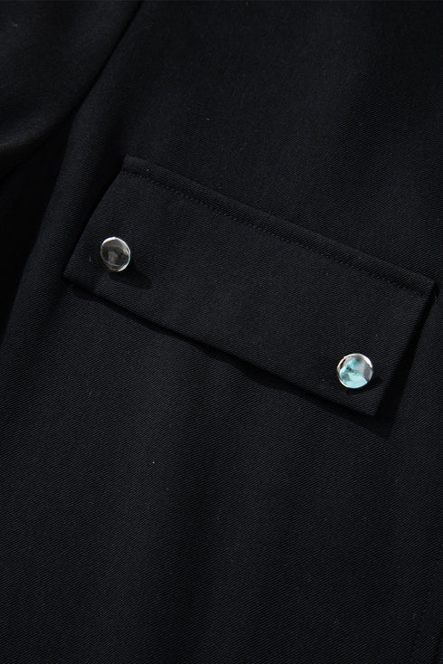 Collared Tab Sleeve Zip Up Flap Detail Casual Jacket