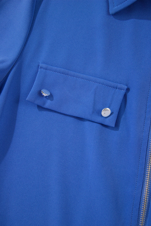 Collared Tab Sleeve Zip Up Flap Detail Casual Jacket