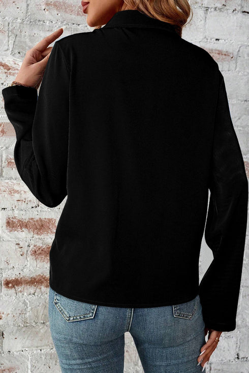 Collared Tab Sleeve Zip Up Flap Detail Casual Jacket