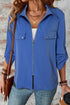 Collared Tab Sleeve Zip Up Flap Detail Casual Jacket