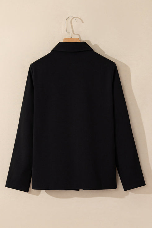 Collared Tab Sleeve Zip Up Flap Detail Casual Jacket