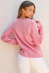 Collared V Neck Floral Detail Textured Sleeve Sweater