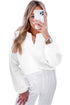 Collared V Neck Floral Detail Textured Sleeve Sweater