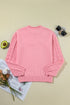 Collared V Neck Floral Detail Textured Sleeve Sweater