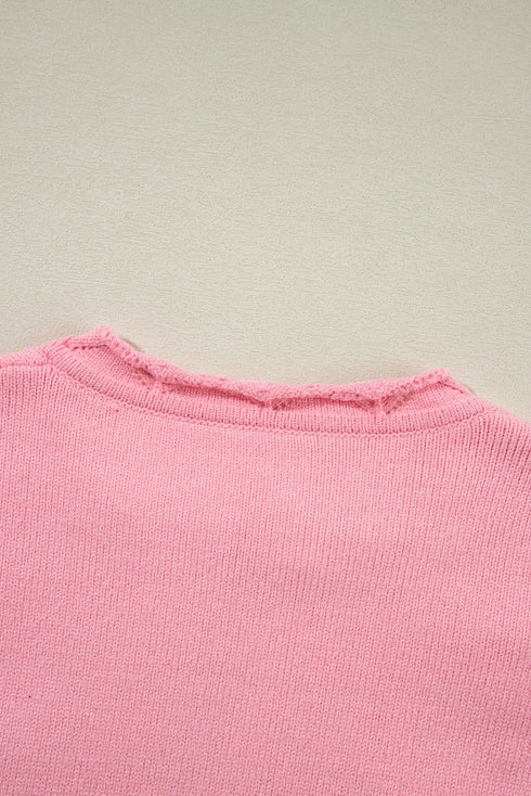 Collared V Neck Floral Detail Textured Sleeve Sweater