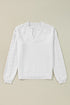 Collared V Neck Floral Detail Textured Sleeve Sweater