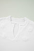 Collared V Neck Floral Detail Textured Sleeve Sweater