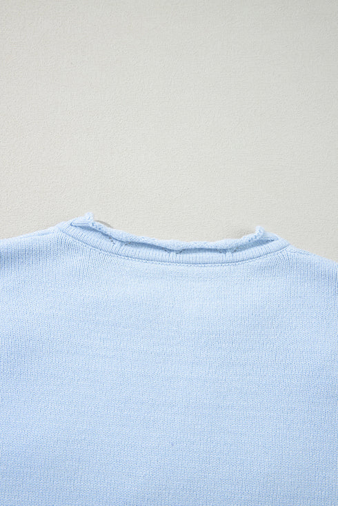 Collared V Neck Floral Detail Textured Sleeve Sweater