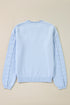 Collared V Neck Floral Detail Textured Sleeve Sweater