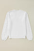 Collared V Neck Floral Detail Textured Sleeve Sweater