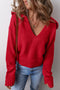 Collared V Neck Relaxed Fit Ribbed Hem Pullover Sweater