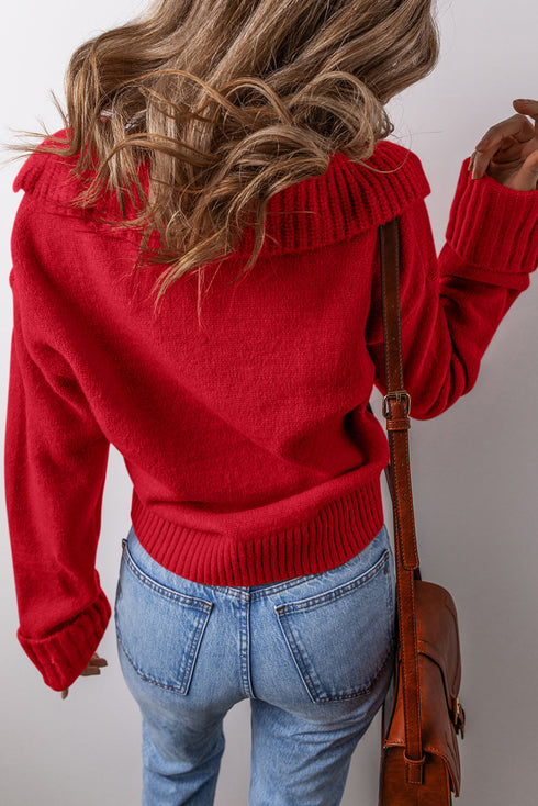 Collared V Neck Relaxed Fit Ribbed Hem Pullover Sweater