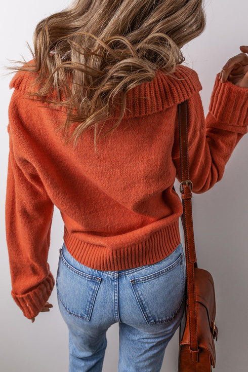 Collared V Neck Relaxed Fit Ribbed Hem Pullover Sweater