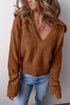 Collared V Neck Relaxed Fit Ribbed Hem Pullover Sweater