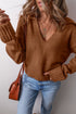 Collared V Neck Relaxed Fit Ribbed Hem Pullover Sweater