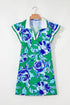 Collared V Neck Ruffled Cap Sleeve Shift Floral Dress