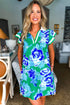Collared V Neck Ruffled Cap Sleeve Shift Floral Dress