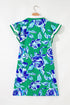 Collared V Neck Ruffled Cap Sleeve Shift Floral Dress