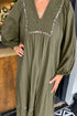 Collared V Neck Smocked Leopard Print Bracelet Sleeve Maxi Dress