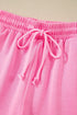 Collared V Neck Tee Drawstring Elastic Waist Short Sets