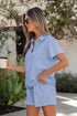 Collared V Neck Tee Drawstring Elastic Waist Short Sets