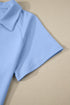 Collared V Neck Tee Drawstring Elastic Waist Short Sets