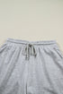 Collared V Neck Tee Drawstring Elastic Waist Short Sets