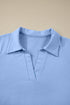 Collared V Neck Tee Drawstring Elastic Waist Short Sets