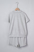 Collared V Neck Tee Drawstring Elastic Waist Short Sets