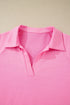 Collared V Neck Tee Drawstring Elastic Waist Short Sets