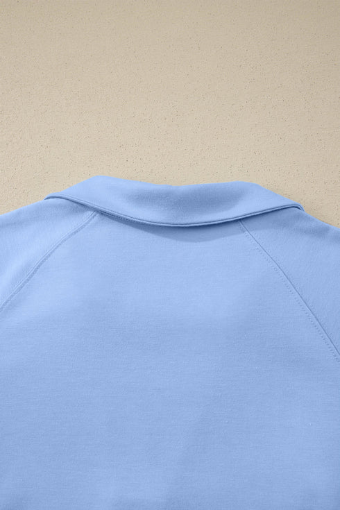 Collared V Neck Tee Drawstring Elastic Waist Short Sets