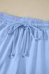 Collared V Neck Tee Drawstring Elastic Waist Short Sets