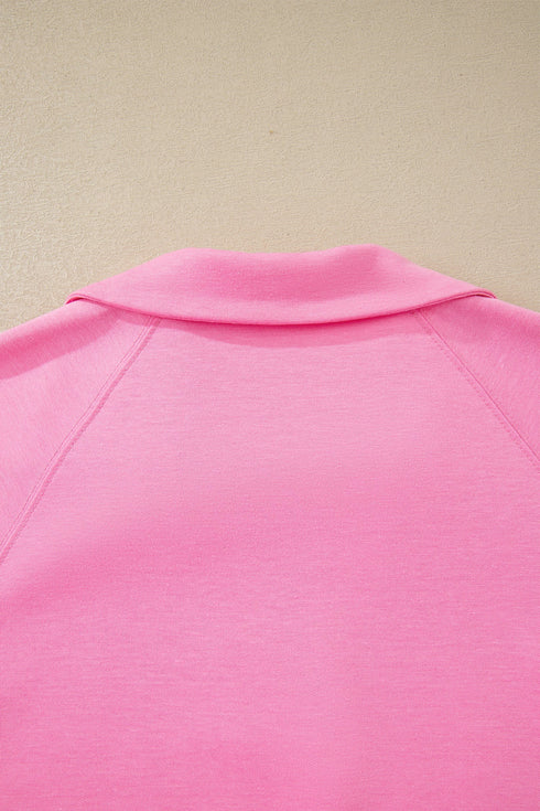 Collared V Neck Tee Drawstring Elastic Waist Short Sets