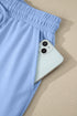 Collared V Neck Tee Drawstring Elastic Waist Short Sets