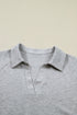 Collared V Neck Tee Drawstring Elastic Waist Short Sets