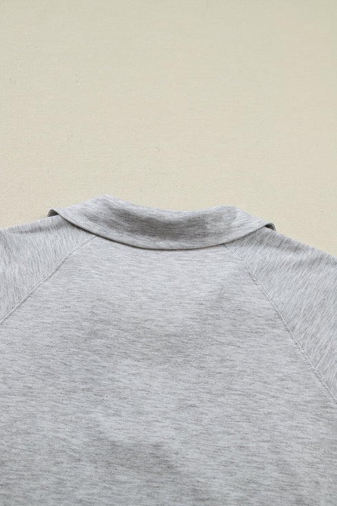 Collared V Neck Tee Drawstring Elastic Waist Short Sets